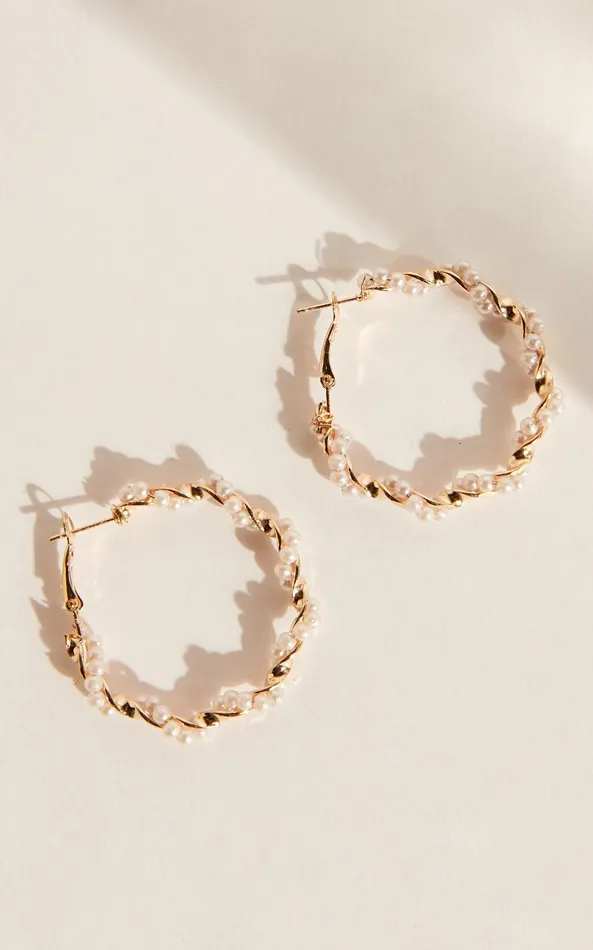 Showpo Bev Hoop Earrings In Gold And Pearl Women Earrings