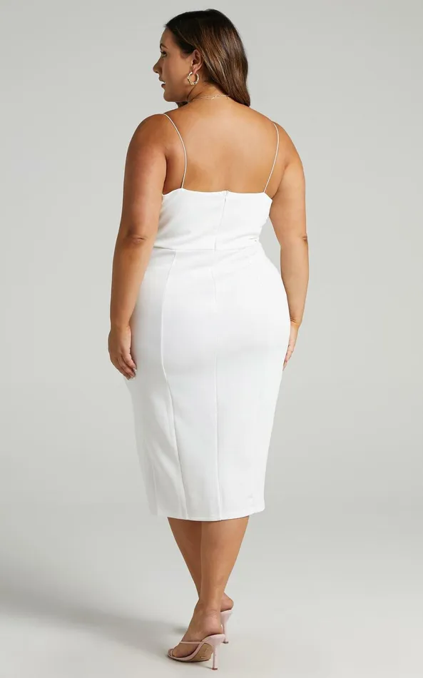 Showpo Big Ideas Thigh Split Bodycon Midi Dress In White Women Curve Clothes