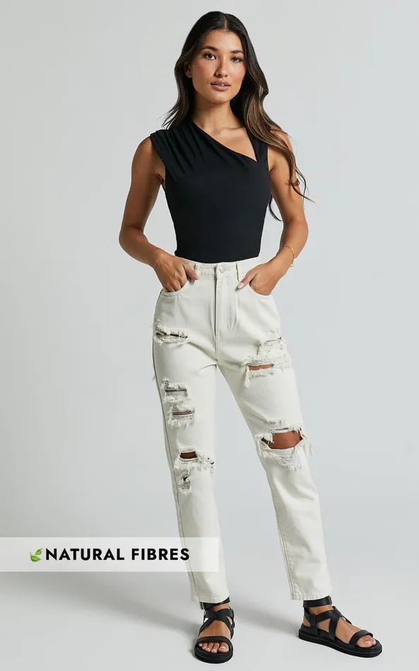 Showpo Billie Jeans 8211 High Waisted Cotton Distressed Mom Denim Jeans In Ecru Women Curve Clothes Showpo Billie Jeans 8211 High Waisted Cotton Distressed Mom Denim Jeans In Ecru Women Curve Clothes