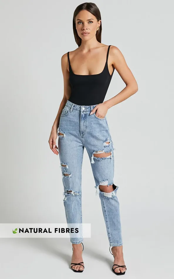 Showpo Billie Jeans 8211 High Waisted Cotton Distressed Mom Denim Jeans In Mid Blue Wash Women Curve Clothes Showpo Billie Jeans 8211 High Waisted Cotton Distressed Mom Denim Jeans In Mid Blue Wash Women Curve Clothes