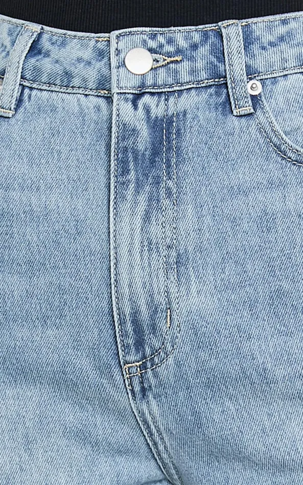Showpo Billie Jeans 8211 High Waisted Cotton Distressed Mom Denim Jeans In Mid Blue Wash Women Curve Clothes