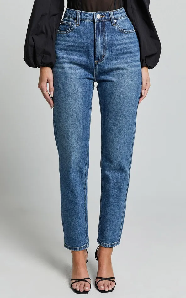 Showpo Billie Jeans 8211 High Waisted Recycled Cotton Mom Denim Jeans In Dark Blue Wash Women Curve Clothes