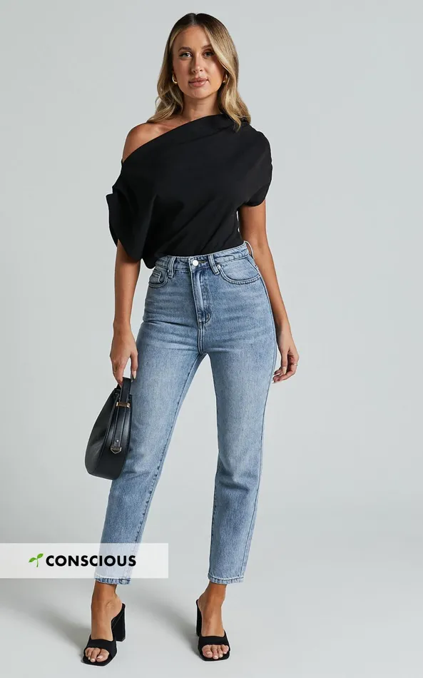 Showpo Billie Jeans 8211 High Waisted Recycled Cotton Mom Denim Jeans In Mid Blue Wash Women Curve Clothes Showpo Billie Jeans 8211 High Waisted Recycled Cotton Mom Denim Jeans In Mid Blue Wash Women Curve Clothes