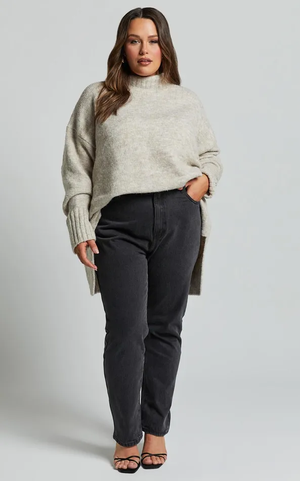 Showpo Billie Jeans 8211 High Waisted Recycled Cotton Mom Denim Jeans In Washed Black Women Curve Clothes