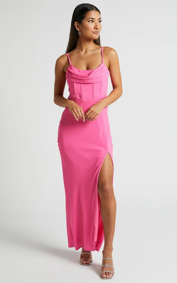 Showpo Blair Midi Dress 8211 Corset Detail Thigh Split Dress In Pink Women Dresses Showpo Blair Midi Dress 8211 Corset Detail Thigh Split Dress In Pink Women Dresses