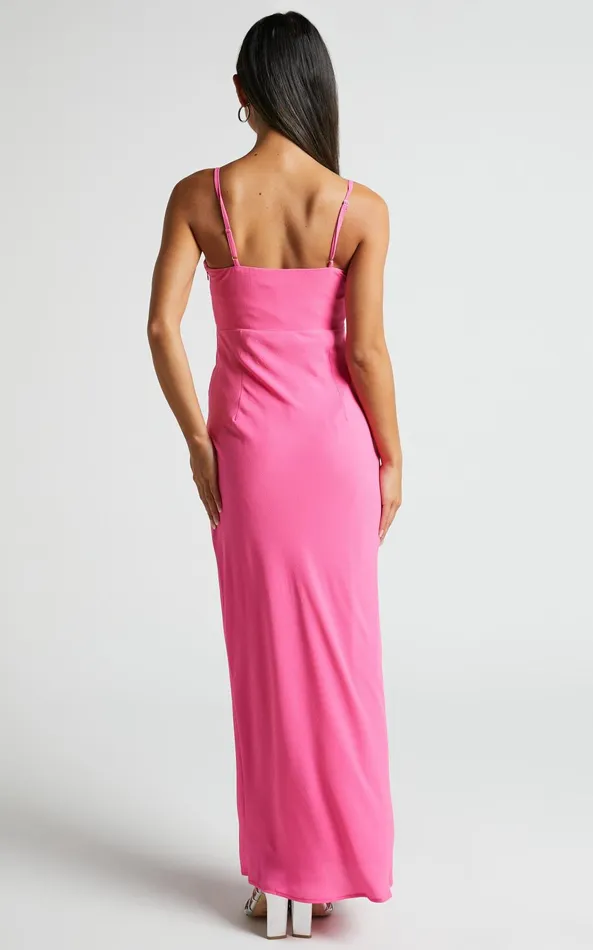 Showpo Blair Midi Dress 8211 Corset Detail Thigh Split Dress In Pink Women Dresses