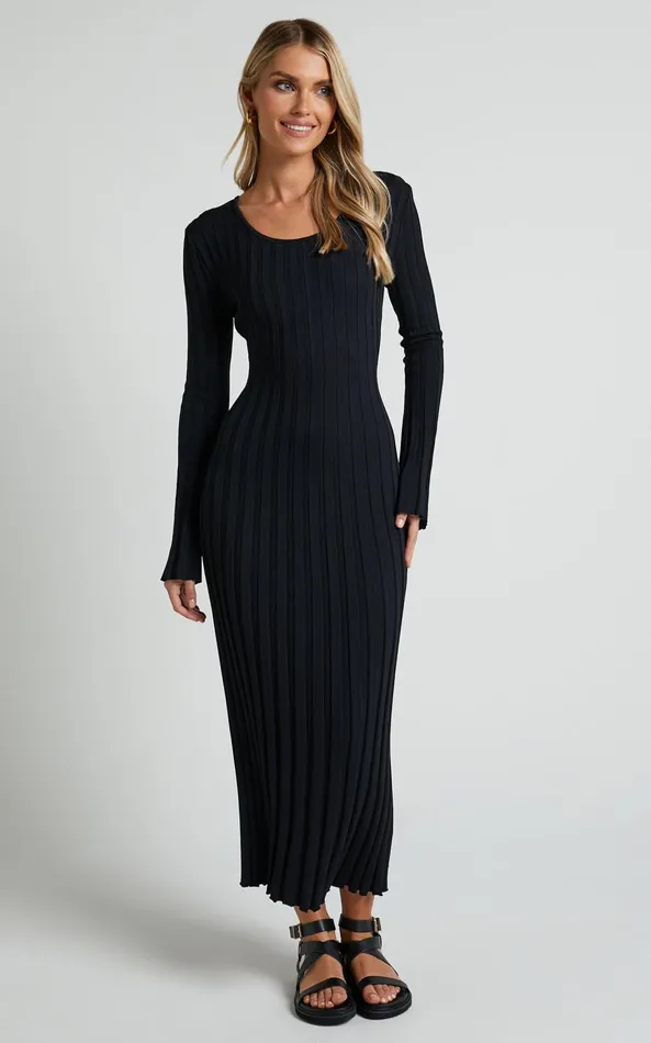 Showpo Blaire Midi Dress 8211 Long Sleeve Tie Back Flare Dress In Black Women Dresses Showpo Blaire Midi Dress 8211 Long Sleeve Tie Back Flare Dress In Black Women Dresses