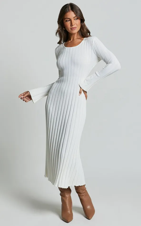 Showpo Blaire Midi Dress 8211 Long Sleeve Tie Back Flare Dress In Ivory Women Dresses Showpo Blaire Midi Dress 8211 Long Sleeve Tie Back Flare Dress In Ivory Women Dresses