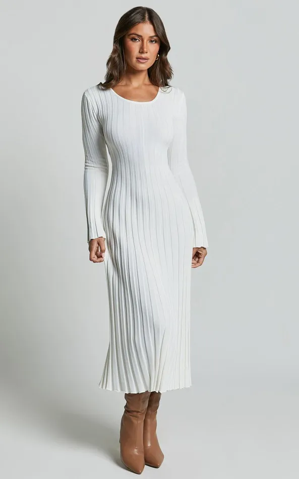 Showpo Blaire Midi Dress 8211 Long Sleeve Tie Back Flare Dress In Ivory Women Dresses Showpo Blaire Midi Dress 8211 Long Sleeve Tie Back Flare Dress In Ivory Women Dresses