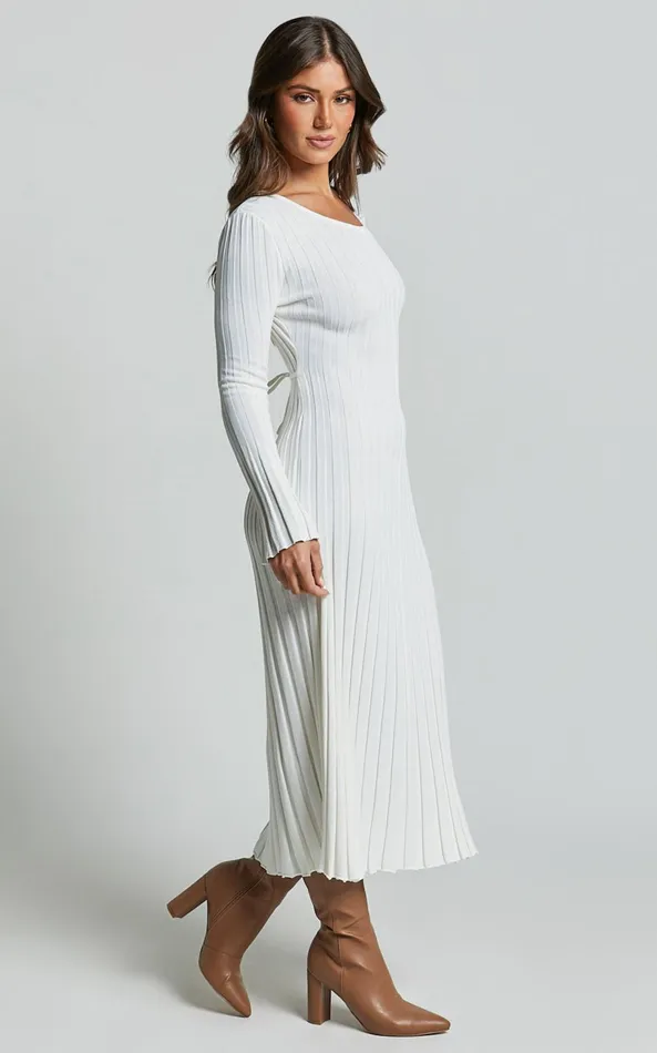 Showpo Blaire Midi Dress 8211 Long Sleeve Tie Back Flare Dress In Ivory Women Dresses Showpo Blaire Midi Dress 8211 Long Sleeve Tie Back Flare Dress In Ivory Women Dresses