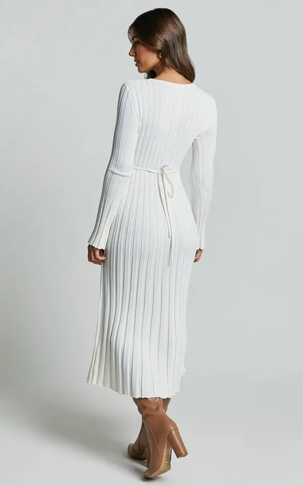 Showpo Blaire Midi Dress 8211 Long Sleeve Tie Back Flare Dress In Ivory Women Dresses Showpo Blaire Midi Dress 8211 Long Sleeve Tie Back Flare Dress In Ivory Women Dresses
