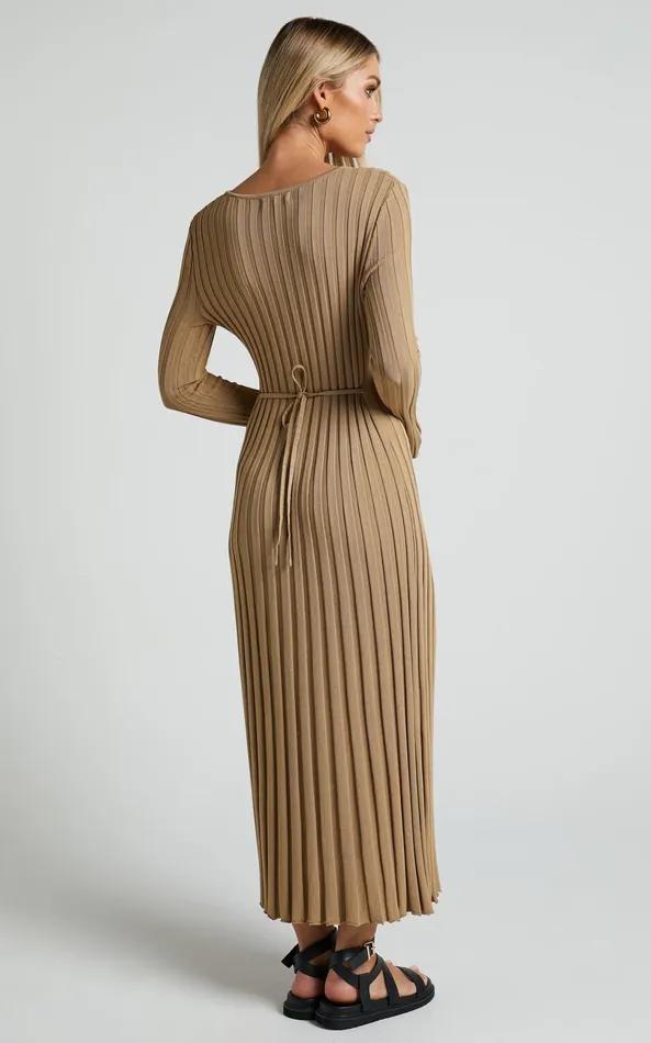 Showpo Blaire Midi Dress 8211 Long Sleeve Tie Back Flare Dress In Roasted Cashew Women Dresses Showpo Blaire Midi Dress 8211 Long Sleeve Tie Back Flare Dress In Roasted Cashew Women Dresses