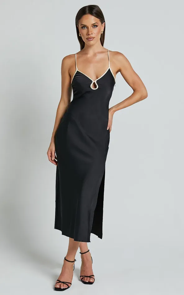 Showpo Blakely Midi Dress 8211 Contrast Piping Detail Satin Bias Cut Dress In Black Women Dresses Showpo Blakely Midi Dress 8211 Contrast Piping Detail Satin Bias Cut Dress In Black Women Dresses