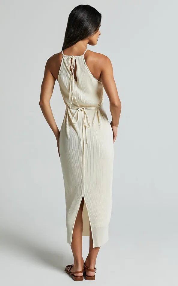 Showpo Blythe Midi Dress 8211 Halter Neck Dress In Cream Women Dresses