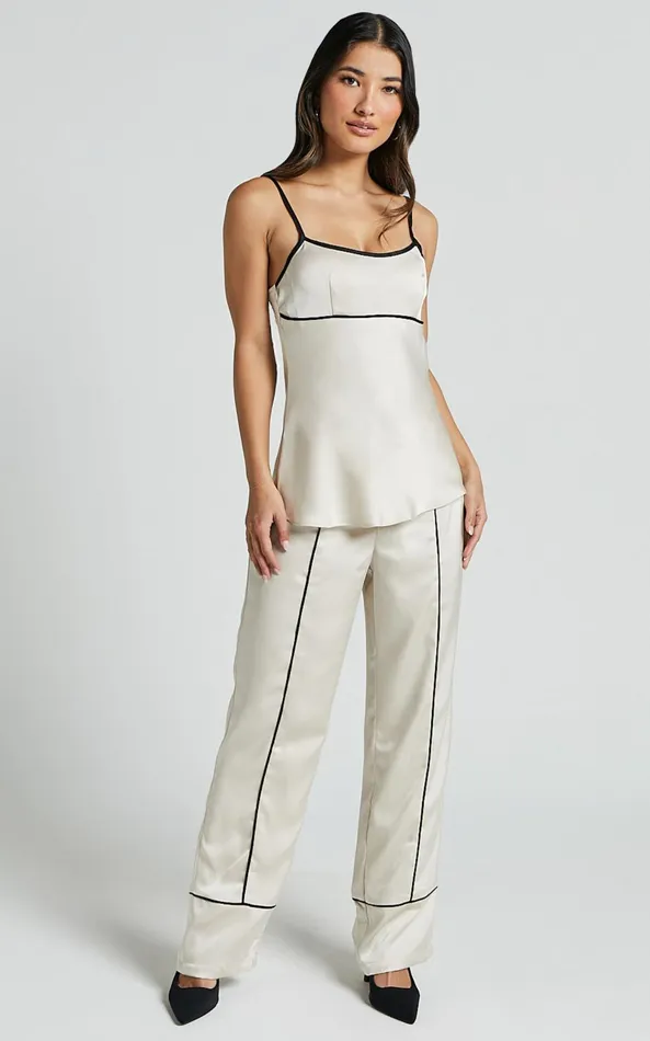 Showpo Bobbie Pants 8211 High Waist Contrast Piping Pants In Oyster Women Pants