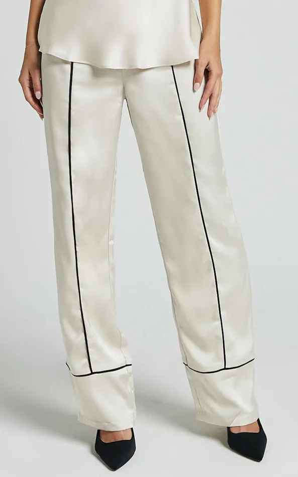Showpo Bobbie Pants 8211 High Waist Contrast Piping Pants In Oyster Women Pants