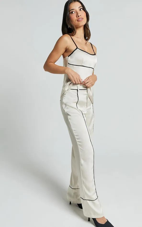 Showpo Bobbie Pants 8211 High Waist Contrast Piping Pants In Oyster Women Pants