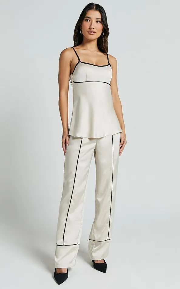 Showpo Bobbie Pants 8211 High Waist Contrast Piping Pants In Oyster Women Pants