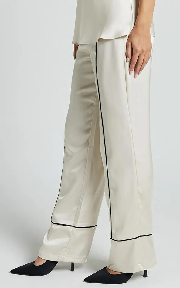 Showpo Bobbie Pants 8211 High Waist Contrast Piping Pants In Oyster Women Pants