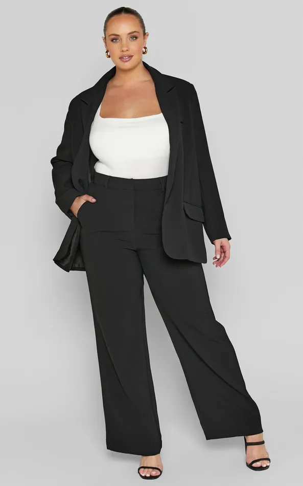 Showpo Bonnie Pants 8211 High Waisted Tailored Wide Leg Pants In Black Women Curve Clothes