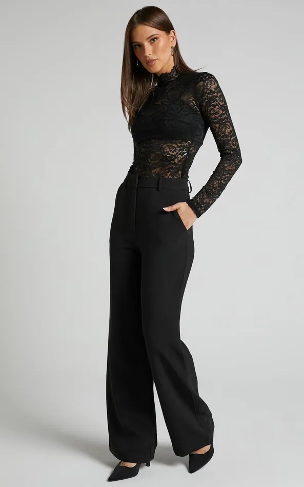 Showpo Bonnie Pants 8211 High Waisted Tailored Wide Leg Pants In Black Women Curve Clothes