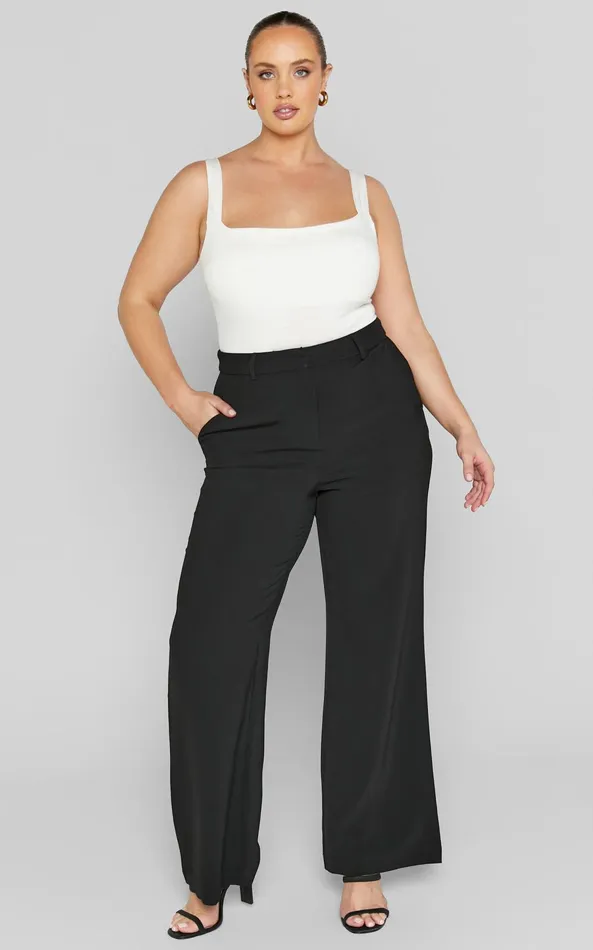 Showpo Bonnie Pants 8211 High Waisted Tailored Wide Leg Pants In Black Women Curve Clothes