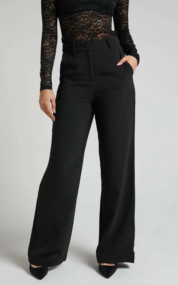 Showpo Bonnie Pants 8211 High Waisted Tailored Wide Leg Pants In Black Women Curve Clothes