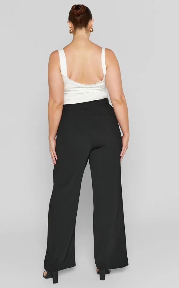 Showpo Bonnie Pants 8211 High Waisted Tailored Wide Leg Pants In Black Women Curve Clothes