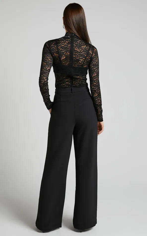 Showpo Bonnie Pants 8211 High Waisted Tailored Wide Leg Pants In Black Women Curve Clothes