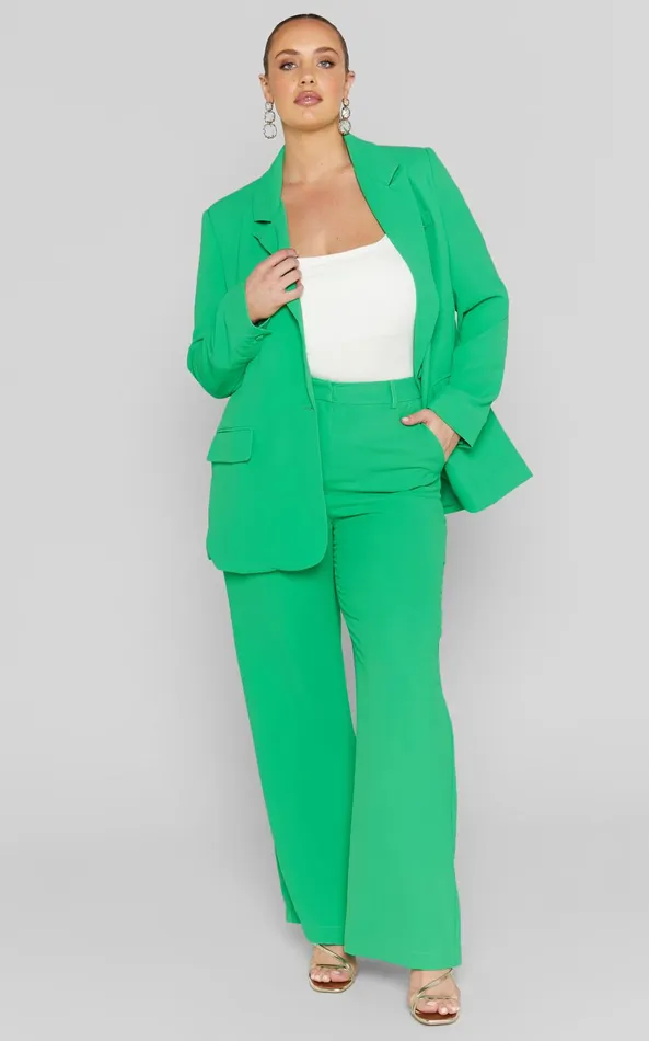 Showpo Bonnie Pants 8211 High Waisted Tailored Wide Leg Pants In Green Women Curve Clothes