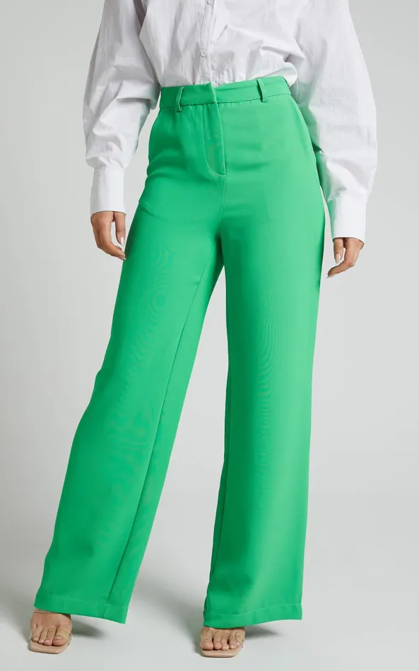 Showpo Bonnie Pants 8211 High Waisted Tailored Wide Leg Pants In Green Women Curve Clothes