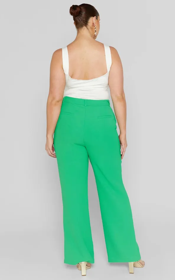 Showpo Bonnie Pants 8211 High Waisted Tailored Wide Leg Pants In Green Women Curve Clothes