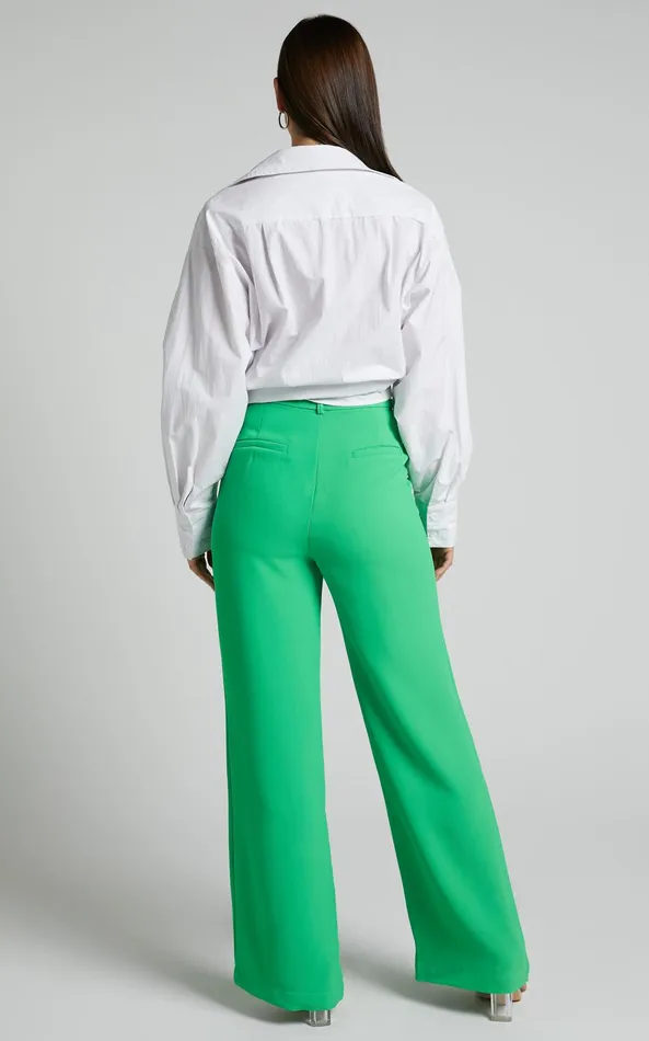 Showpo Bonnie Pants 8211 High Waisted Tailored Wide Leg Pants In Green Women Curve Clothes