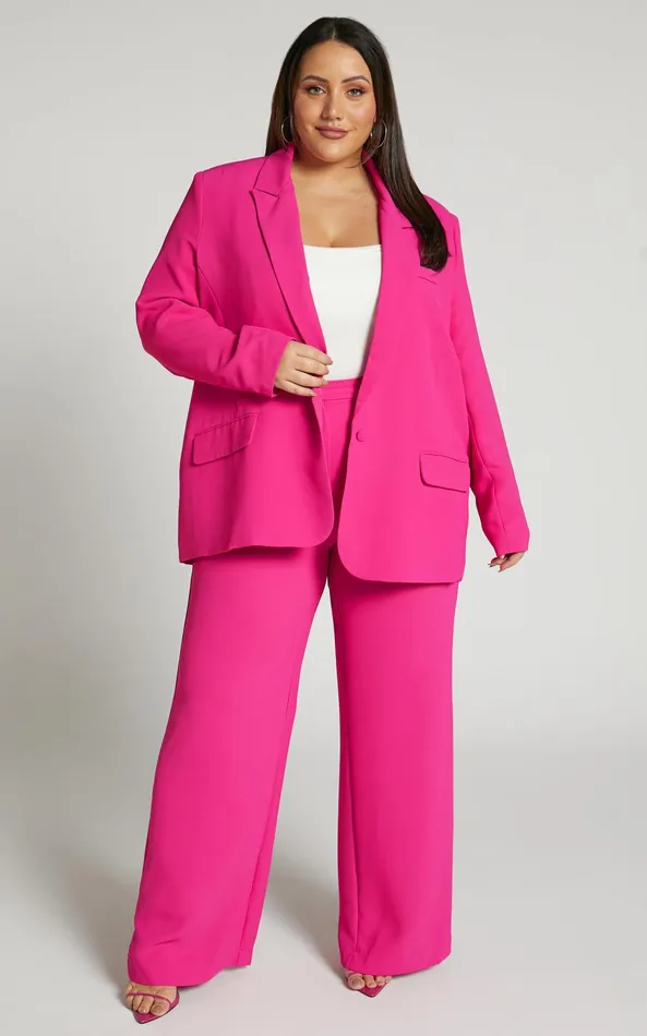 Showpo Bonnie Pants 8211 High Waisted Tailored Wide Leg Pants In Pink Women Curve Clothes