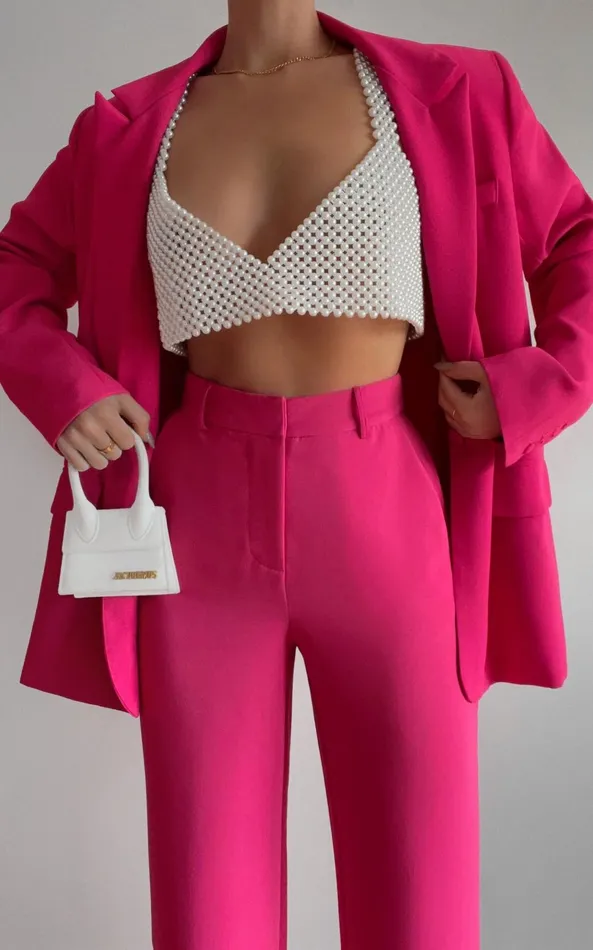 Showpo Bonnie Pants 8211 High Waisted Tailored Wide Leg Pants In Pink Women Curve Clothes