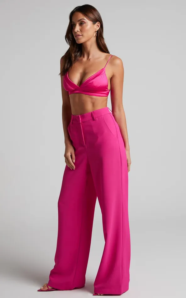 Showpo Bonnie Pants 8211 High Waisted Tailored Wide Leg Pants In Pink Women Curve Clothes