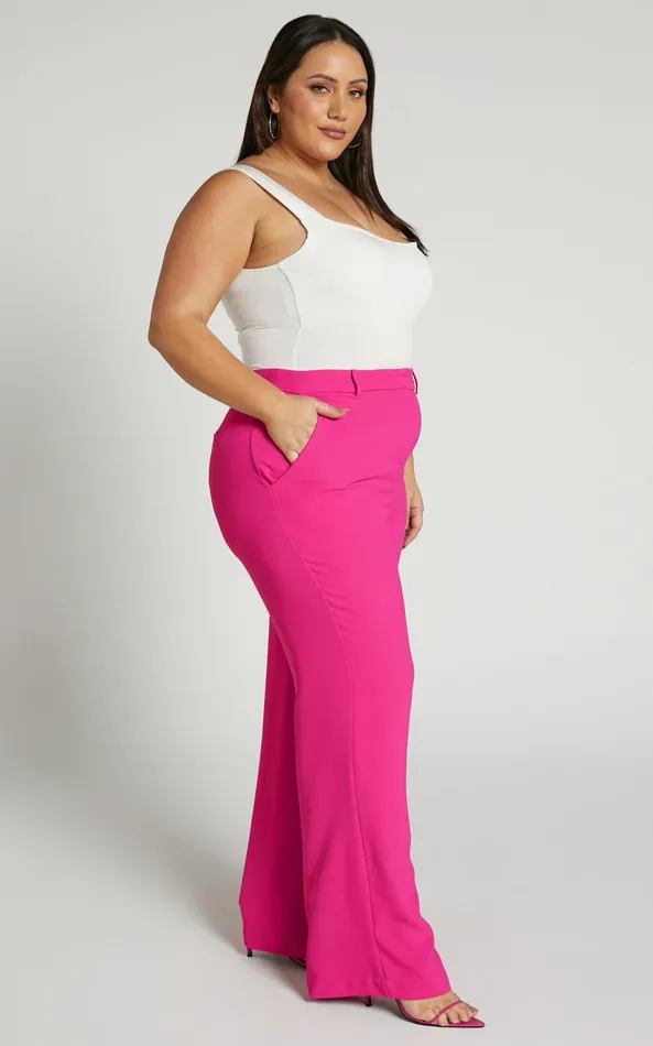 Showpo Bonnie Pants 8211 High Waisted Tailored Wide Leg Pants In Pink Women Curve Clothes