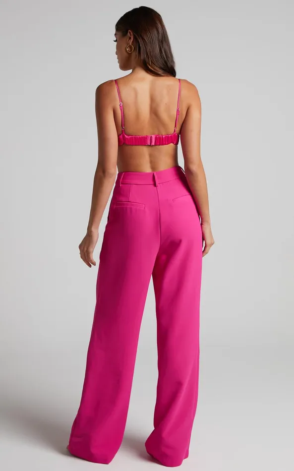 Showpo Bonnie Pants 8211 High Waisted Tailored Wide Leg Pants In Pink Women Curve Clothes