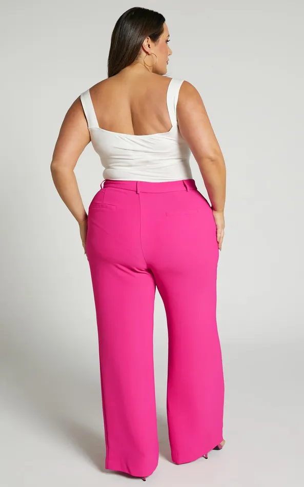 Showpo Bonnie Pants 8211 High Waisted Tailored Wide Leg Pants In Pink Women Curve Clothes