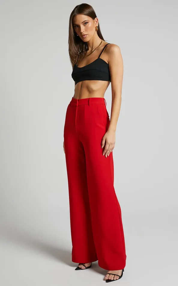 Showpo Bonnie Pants 8211 High Waisted Tailored Wide Leg Pants In Red Women Curve Clothes