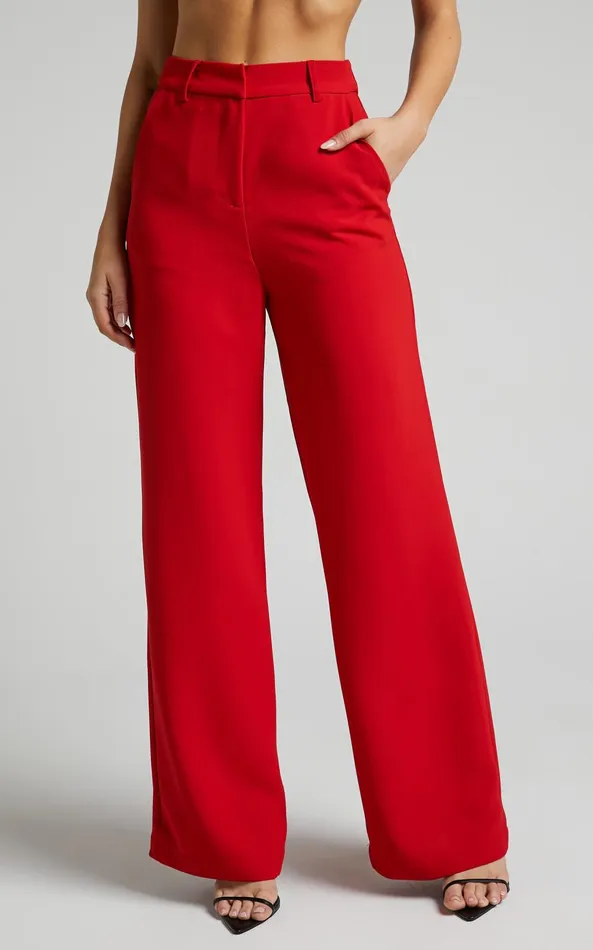 Showpo Bonnie Pants 8211 High Waisted Tailored Wide Leg Pants In Red Women Curve Clothes