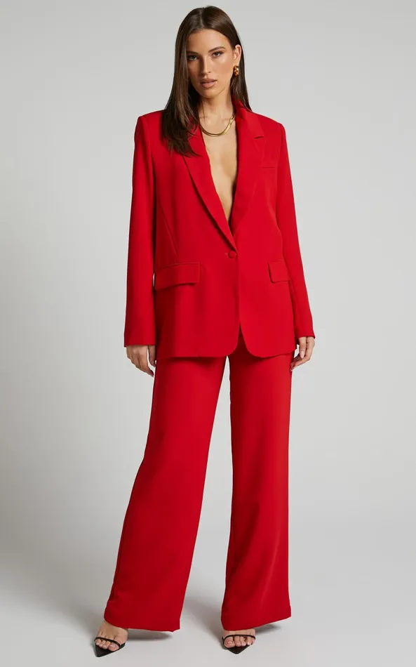 Showpo Bonnie Pants 8211 High Waisted Tailored Wide Leg Pants In Red Women Curve Clothes