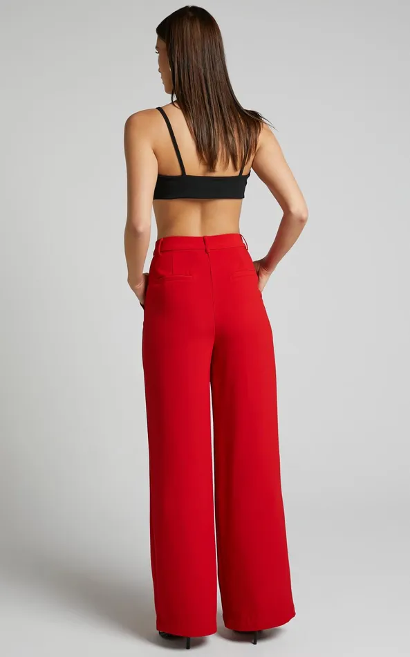 Showpo Bonnie Pants 8211 High Waisted Tailored Wide Leg Pants In Red Women Curve Clothes