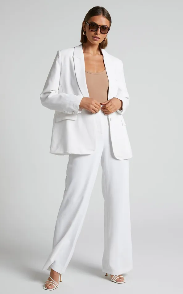 Showpo Bonnie Pants 8211 High Waisted Tailored Wide Leg Pants In White Women Curve Clothes
