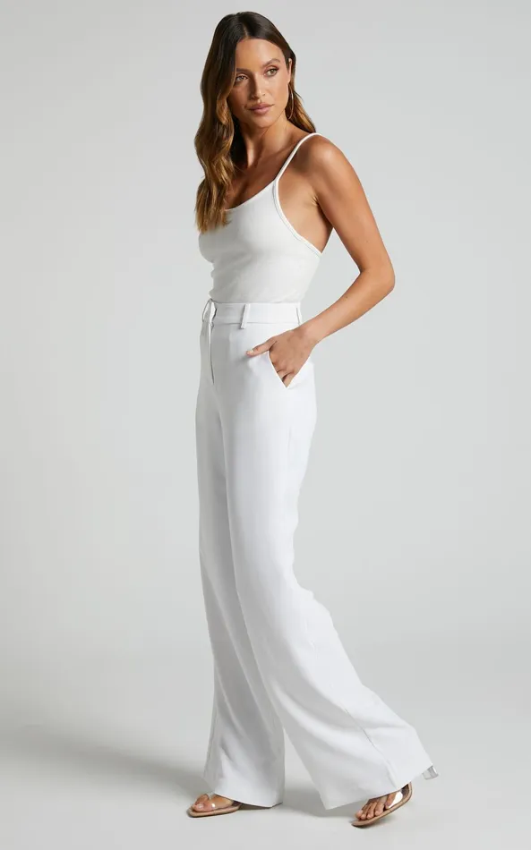 Showpo Bonnie Pants 8211 High Waisted Tailored Wide Leg Pants In White Women Curve Clothes