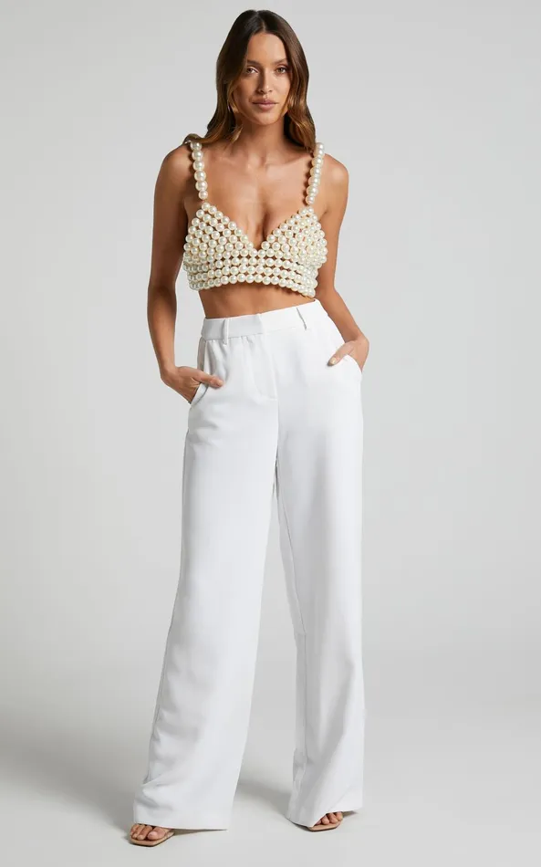 Showpo Bonnie Pants 8211 High Waisted Tailored Wide Leg Pants In White Women Curve Clothes