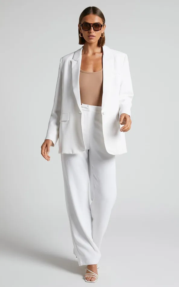 Showpo Bonnie Pants 8211 High Waisted Tailored Wide Leg Pants In White Women Curve Clothes