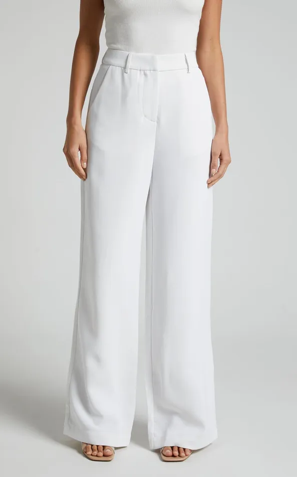 Showpo Bonnie Pants 8211 High Waisted Tailored Wide Leg Pants In White Women Curve Clothes