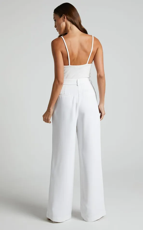 Showpo Bonnie Pants 8211 High Waisted Tailored Wide Leg Pants In White Women Curve Clothes