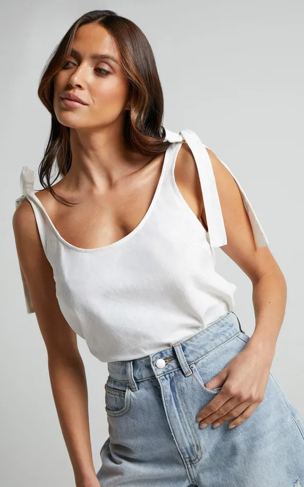 Showpo Bonnie Top 8211 Tie Strap Scoop Neck Cami In White Women Tops